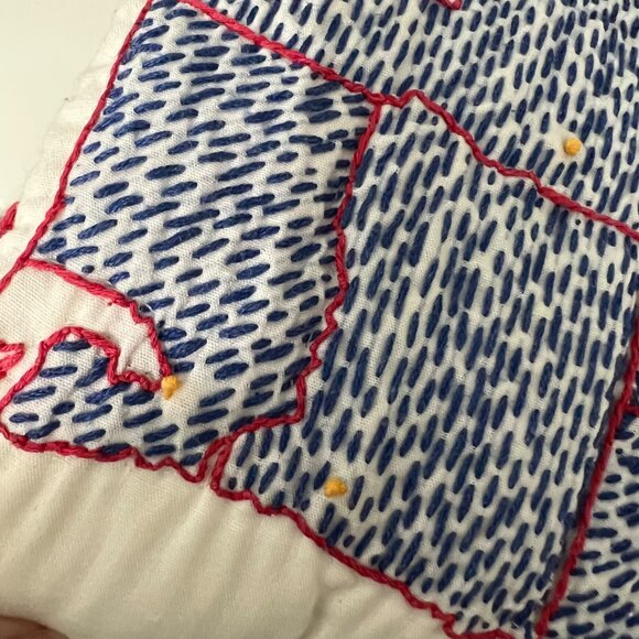 Rare 70s Hand Stitched Heirloom State Flowers Birds Statehood Patchwork Quilt - Picture 6 of 10